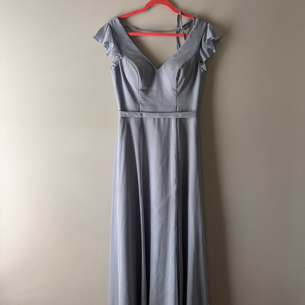 Alazos dusty blue bridesmaid dress